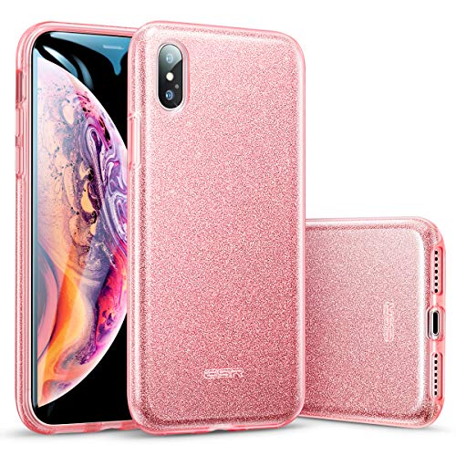 ESR Funda para iPhone XS MAX Blindada Brillante [Protección a Bordes y Cámara] [Compatible con Carga Inalámbrica] TPU + Plástico para iPhone XS MAX de 6.5"- Oro Rosa