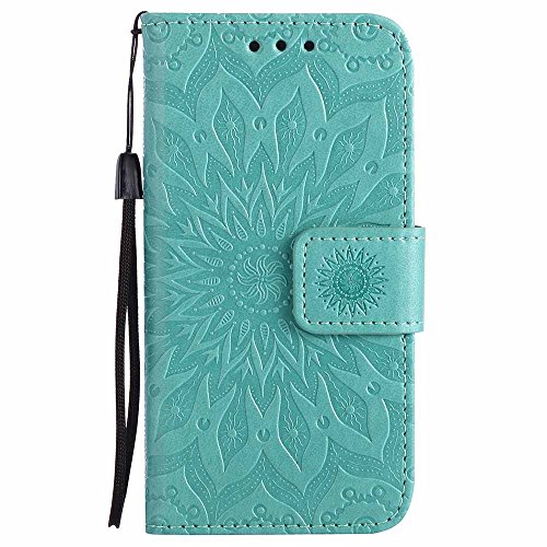 ESSTORE-EU - Funda cartera genuina de cuero con apertura magnética para SE / 5S / 6s / 6 / iPhone7 / iPhone7 Plus [con cargador USB gratis], color verde