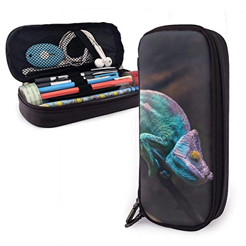 Estuche Escolar de Gran Capacidad, Bolsa de Lápiz Organizador para Material Papelería con Cremallera Doble Lagarto camaleón durmiente turquesa colorido para Hombre Mujer Estudiante en Escuela Oficina