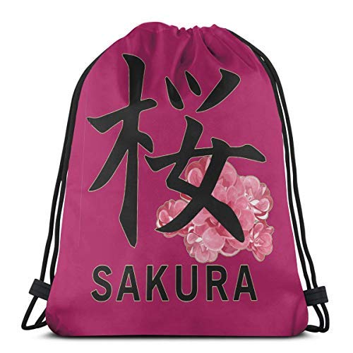 Etryrt Mochila de Cuerda,Bolsas de Gimnasia, Japanese Sakura Kanji Backpack Bag Thick Straps Durable Waterproof Drawstring Bag (16.9 X 14.2 Inch)