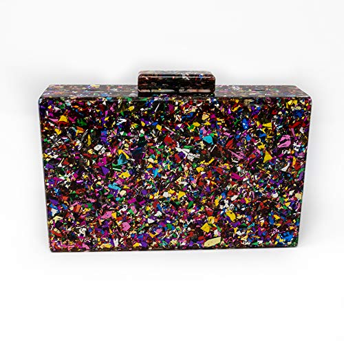 Euforia Modas Bolso acrílico con confeti para fiesta elegante tipo clutch