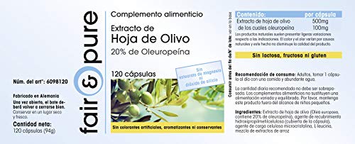 Extracto de Hoja de Olivo - 20% de Oleuropeína - Olive Leaf Extract - Alta pureza - 120 Cápsulas