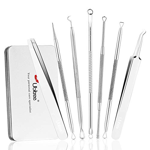 Extractor de Puntos Negros Kit UBITREE 7 Pcs Blackhead Remover Aguja de Acné Herramientas (con caja), Quita Espinillas Negros Comedones Extractor