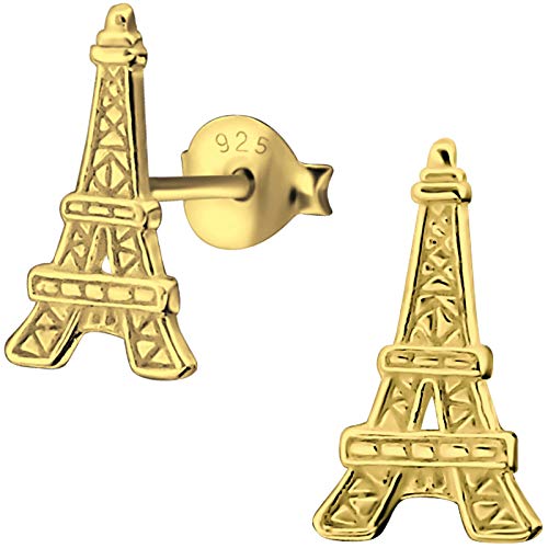 EYS Jewelry - Pendientes para mujer con diseño de la Torre Eiffel de París, Francia y plata de ley 925 chapada en oro