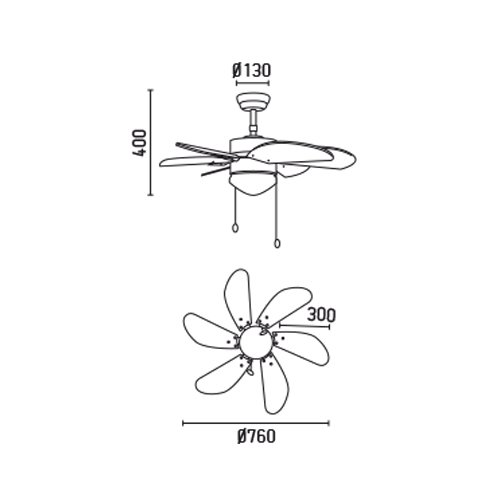 Faro Barcelona 33185 - PALAO Ventilador de techo con luz 6 palas de madera MDF, Diámetro 760mm, Accionado por cadena