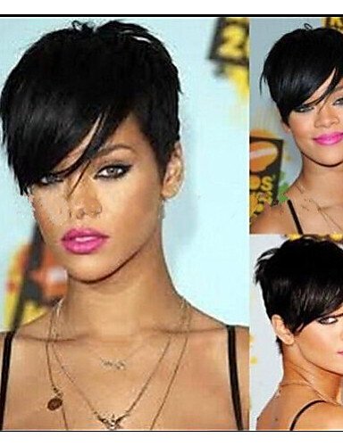 Fashion wigstyle sin tapa nueva llegada rihanna estilo negro 1B color corto recto peluca de pelo sintético peluca Natural Sexy diaria Pelucas