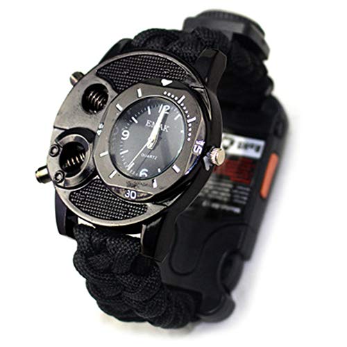 Favsonhome Reloj de Supervivencia Acampar al Aire Libre, Multifuncional, brújula, termómetro, Rescate, Color Negro