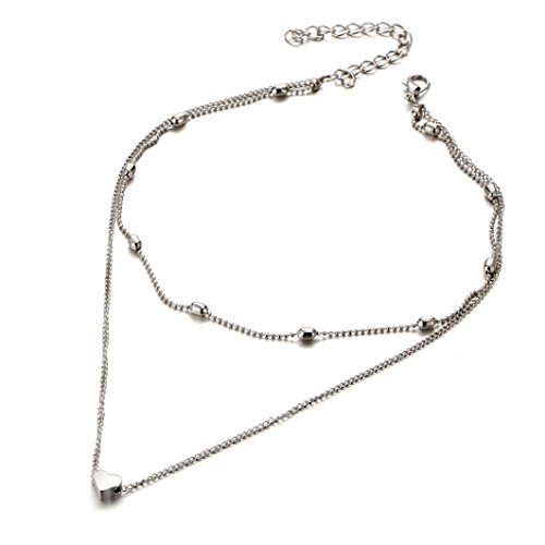 FEITONG Collar de múltiples capas del corazón del amor de las mujeres Joyas de cadena (Plata)