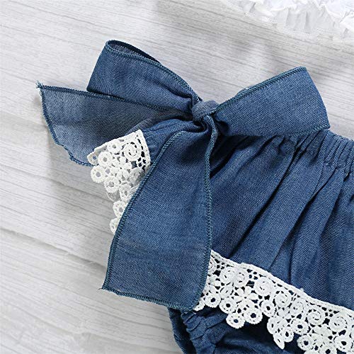 FELZ Ropa Bebe Niña Verano Recién Nacido 6 Meses a 5 Años Camiseta sin Mangas Cuello Redondo con Lazo de Encaje con Volantes + Pantalones Cortos de Mezclilla Conjunto de ropa/2pc Original Fiesta Ropa