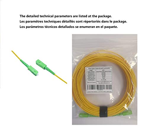 Fiber óptica cable SC / APC a SC / APC monomodo simplex 9/125, Compatible con Orange, Movistar, Vodafone y Jazztel