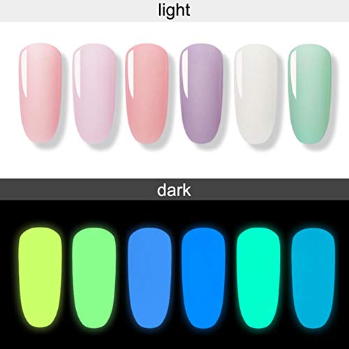 Finelyty Esmalte de uñas de Gel Fluorescente, Conjunto de Brillo seleccionado en Glow in The Dark - UV LED Soak Off Kit de Esmalte de uñas dramático Gel de uñas Nocturno 6 Colores