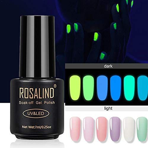 Finelyty Esmalte de uñas de Gel Fluorescente, Conjunto de Brillo seleccionado en Glow in The Dark - UV LED Soak Off Kit de Esmalte de uñas dramático Gel de uñas Nocturno 6 Colores