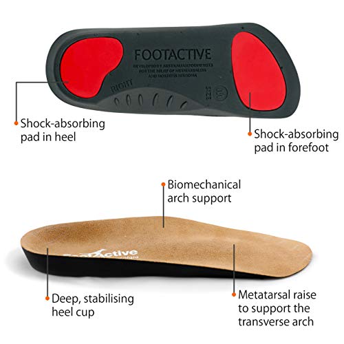 FootActive METATARSALGIA | Plantilla ortopédica premium de ¾ de longitud | Elevación metatarsal para apoyar la bola del pie | Recomendado por fisioterapeutas, color Azul, talla 4 UK