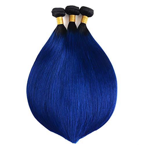 FRTG Paquete De Trama De Cabello Humano Recto Brasileño 10A # 1B / Blue Ombre,16