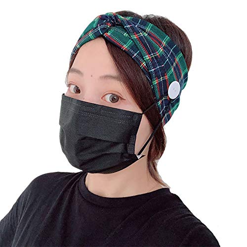 FZ FUTURE 2 Paquete de Entrenamiento Las Vendas con Botones para Titular Mask, Antideslizante - Sweat Bandas de Capilaridad de Pelo para Yoga Fitness Sports Correr, elástico Proteger Sus oídos,Verde