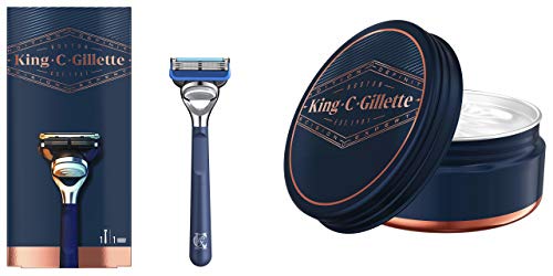 Gillette King C. Máquina para Afeitar El Cuello Para Hombre Mango + 1 Recambio, Con Las Mejores Hojas De Acero Inoxidable + Gillette King C. Bálsamo Suave Para Barba Para Hombre, 100 ml