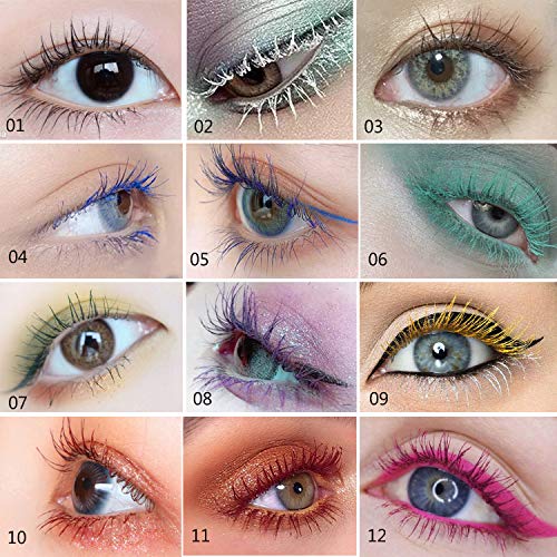 GL-Turelifes Máscara de 12 colores Máscara de fibra colorida Máscara encantadora de larga duración, pestañas gruesas y largas Maquillaje de ojos a prueba de agua y manchas (# 12 rosa)