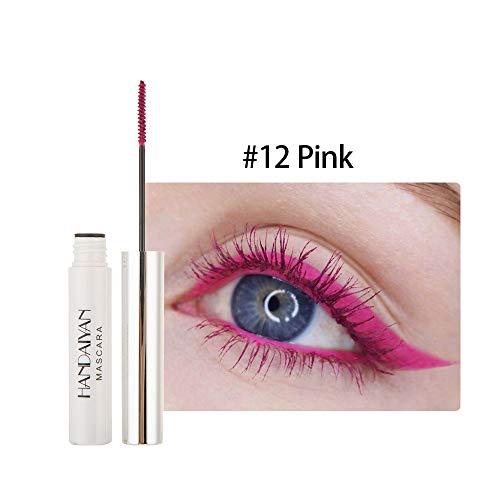 GL-Turelifes Máscara de 12 colores Máscara de fibra colorida Máscara encantadora de larga duración, pestañas gruesas y largas Maquillaje de ojos a prueba de agua y manchas (# 12 rosa)