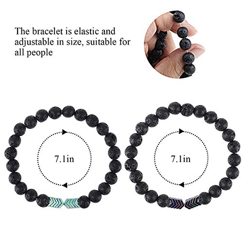 Gleamart 2 Piezas Lava Rock Stone Bead Bracelet Arrow Essential Oil Diffuser Volcanic Stone Bracelet para Hombres Mujeres Colorido con Verde