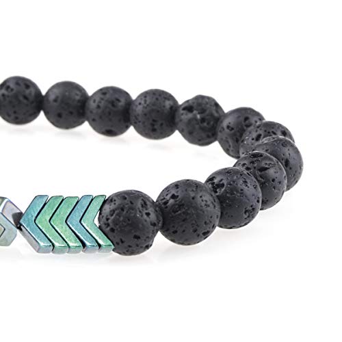 Gleamart 2 Piezas Lava Rock Stone Bead Bracelet Arrow Essential Oil Diffuser Volcanic Stone Bracelet para Hombres Mujeres Colorido con Verde