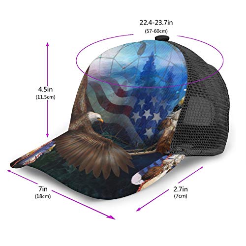 Gorra de béisbol unisex con diseño de la bandera de Águila calva americana para hombres y mujeres, niños y niñas, sombrero liso ajustable con impresión 3D para deportes al aire libre, color negro