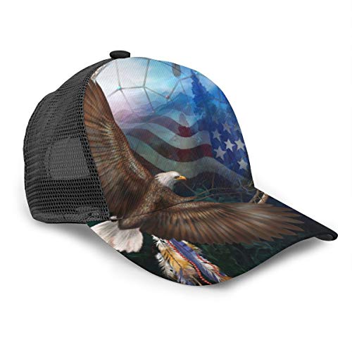 Gorra de béisbol unisex con diseño de la bandera de Águila calva americana para hombres y mujeres, niños y niñas, sombrero liso ajustable con impresión 3D para deportes al aire libre, color negro