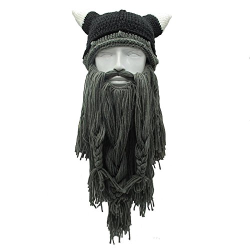 Gorro con barba de vikingo, bárbaro, talla única, Dark Gray, talla única