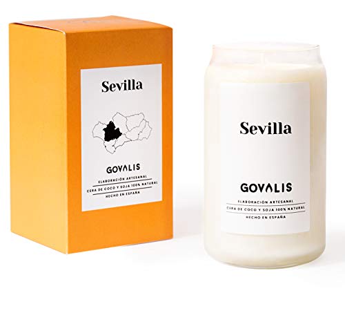 GOVALIS Vela Sevilla | Perfumadas y Aromáticas | Cera de Soja & Coco 100% Natural – Velas Recuerdos Relajación Decorativas Yoga Grandes Blancas Cumpleaños Regalos Originales – 70-90 h – 390 g