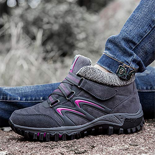 gracosy Mujer Botas de Nieve Senderismo Zapatos Antideslizantes Trekking Zapatos Invierno Piel de Forro Sneakers Transpirables