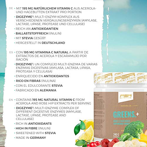 Greens Polvo Superfood con hierba de cebada, espirulina, chlorella & vitamina C natural - Fabricado en Alemania - FSA Nutrition - 240 g