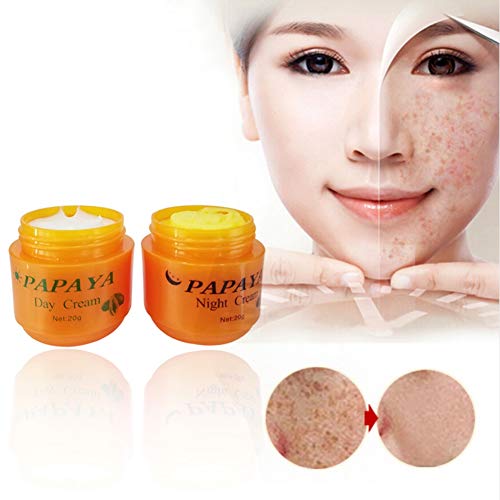 Greyghost 2pcs Papaya Whitening Day & Night Creams Set Moisturizing Dilute Freckles Lightening Pigment Face Whitening Essence Anti Ageing Facial Treatment