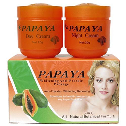 Greyghost 2pcs Papaya Whitening Day & Night Creams Set Moisturizing Dilute Freckles Lightening Pigment Face Whitening Essence Anti Ageing Facial Treatment