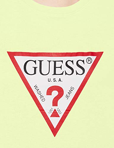 Guess SS Cn Basic Triangle Camiseta, Giallo, S para Mujer