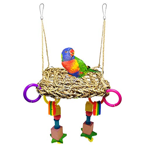 Guwheat 6pcs Bird Loro Jaula Juguetes, Hamaca tejida Bird Swing Colgando Campana Juguete del animal doméstico para Conures, guacamayos, loros, pájaros del amor, pinzones