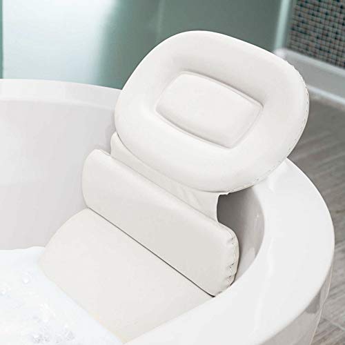 HALOVIE Almohada de Baño Bañera PU Plegable Triple Antideslizante Impermeable Cómodo para Cabeza Cuello Cojín Reposacabezas para Jacuzzi SPA Hidromasajes con 7 ventosas Fuertes Blanco 30 * 38 * 8cm