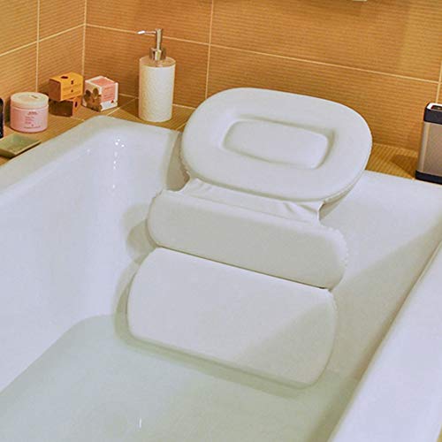 HALOVIE Almohada de Baño Bañera PU Plegable Triple Antideslizante Impermeable Cómodo para Cabeza Cuello Cojín Reposacabezas para Jacuzzi SPA Hidromasajes con 7 ventosas Fuertes Blanco 30 * 38 * 8cm