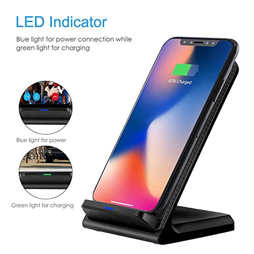 HANYF Cargador inalámbrico, Plataforma de Cargador inalámbrico, Adecuado para iPhone 8 8 + Samsung Galaxy Plus S8 S6 S7 Nota 8 Soporte de Carga rápida sin Cables, Soporte de Cuero Elegante