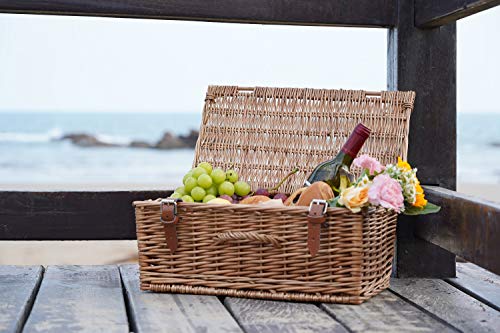 HappyPicnic - Cesta de picnic de mimbre vacía de 40,6 cm, cesta de almacenamiento, cesta de regalo, color miel