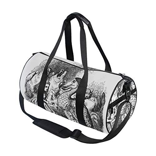 HARXISE Alicia en el país de Las Maravillas con Dodo Animal Adventures Big Bird Sketch Children Theme，Bolsa de Equipaje de Viaje Deporte Lienzo Ligero Equipaje de Fitness Bolso de Tambor Desmontable