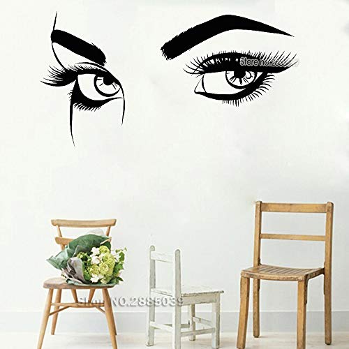 HNXDP Hermosas calcomanías de pared de vinilo cejas sexy ojos niña mujer pestañas maquillaje pegatinas de pared salón de belleza tienda firmar fondos de pantalla 104cmX56cm