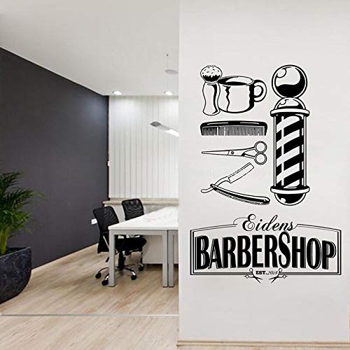 HNXDP Herramientas Logotipo Mural Herramientas de peluquería Barbería Calcomanía de pared Pegatinas de vinilo Hombre Barbería Papel pintado Tienda de moda Salón Decoración fina 56cmX81cm