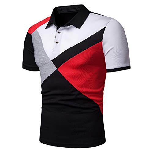 Hombres Casual Manga Corta Camiseta Soltero Botón Abertura Llano v Cuello Camisas Algodón