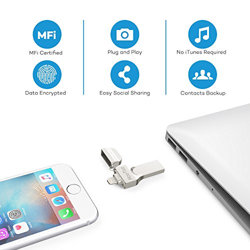 Hootoo Memoria Usb Para Iphone y Ipad 64Gb, [Certificado Mfi] Pendrive Otg Memoria Flash 2 en 1 Compatible con Iphone y Ipad, Iphone X/8/8Plus/7/7 Plus/6/6S/6S Plus/5S, Ipad, Mac, Portatiles Windows