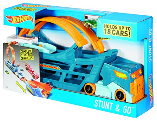 Hot Wheels Camión superacrobacias, pista de coches transformable (Mattel DWN56)