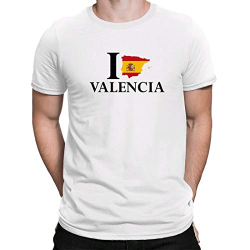 I Love Valencia España, Camiseta para Hombre Manga Corta Hombre Camisetas Cuello Redondo Moda Camisetas, Blanco