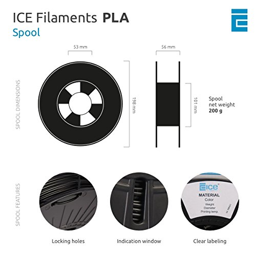 ICE Filaments ICEFIL1PLA003 filamento PLA,1.75mm, 0.75 kg, Brave Black