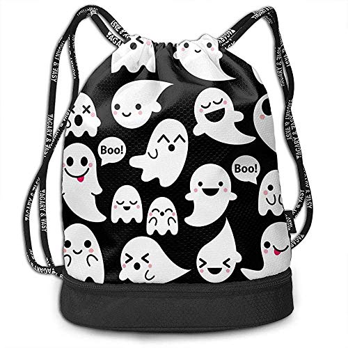 Iconos de Fantasmas Lindos en Negro Vector de Halloween Imagen Viga Mochila con cordón Unisex