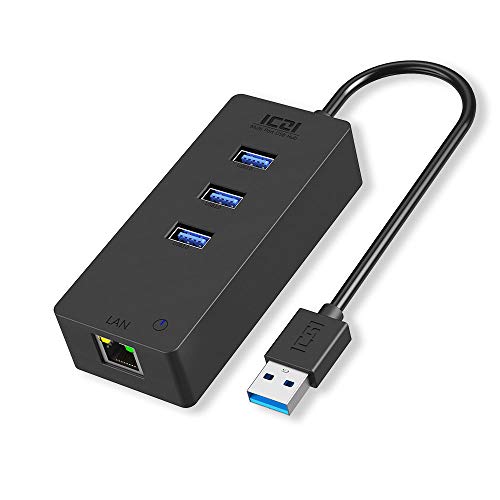 ICZI Hub USB Ethernet 3.0 +3 Puertos USB 3.0, Hub USB 3.0 RJ45 Gigabit para Xiaomi Box PC Adaptador USB Negro