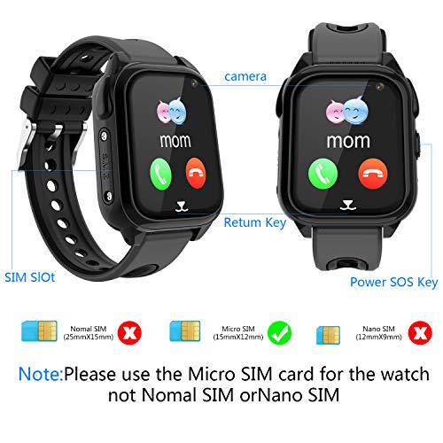 Impermeable GPS Smartwatch para Niños, IP67 Impermeable Reloj inteligente Phone con GPS LBS Tracker SOS Chat de voz Cámara Podómetro Juego Watch Niño niña Compatible con iOS Android (SS8-Black)