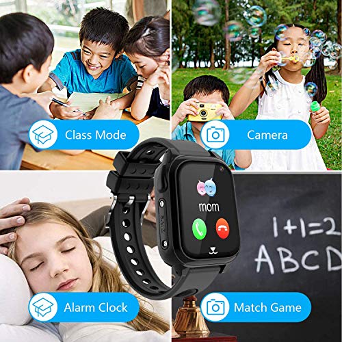 Impermeable GPS Smartwatch para Niños, IP67 Impermeable Reloj inteligente Phone con GPS LBS Tracker SOS Chat de voz Cámara Podómetro Juego Watch Niño niña Compatible con iOS Android (SS8-Black)